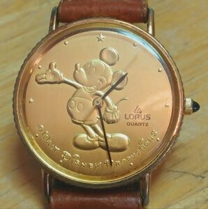 X Lorus Mickey Mouse Stationary Hands Left Profile, Brown Leather Strap 3 Hand